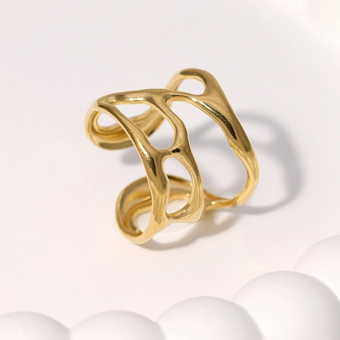 Anillo Abierto Hueco Irregular Acero Inoxidable Joyería Geométrica Minimalista Ajustable Para Mujeres