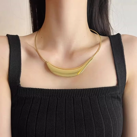 Collana Choker a Tubo Metallico in Lega Stile Francese per Donna Elegante Minimalista Girocollo Geometrico Gioielli di Moda