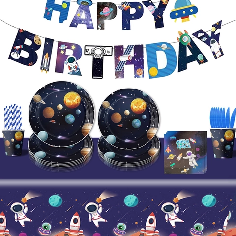 Forniture Per Feste Compleanno Tema Spazio Astronauta Piatti Di Carta Bicchieri Tovaglioli Tovaglia Banner Decorazione Ragazzi