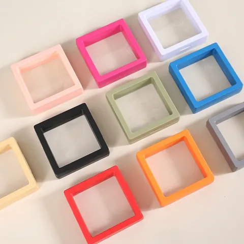 3D Floating Jewelry Display Case Plastic Frame PE Membrane Transparent Elastic Storage Box Anti Oxidation Square Shape