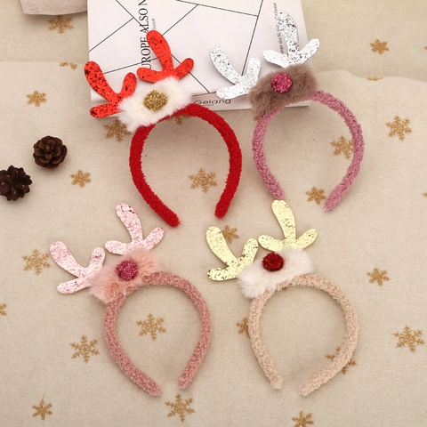 Diadema De Astas De Reno De Navidad De Peluche Con Lentejuelas Y Purpurina Banda Para El Pelo Accesorios Para Fotos De Fiesta
