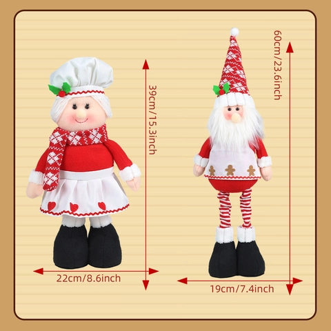 Bambola Di Peluche Gnomo Figurina Babbo Natale Chef Telescopico Decorazione Casa Rosso Bianco Tessuto Lavorato Maglia Gamba Lunga Retrattile