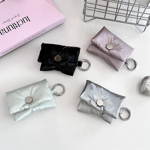 Étui À Écouteurs Matelassé En Tissu Rembourré Mini Sac De Rangement Avec Mousqueton En Métal Portable Pour Écouteurs Sans Fil