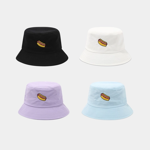 Sombrero De Pescador Algodón Con Bordado Hot Dog Protección Solar Ajustable Transpirable Plegable Gorra De Sol Para Mujer Hombre