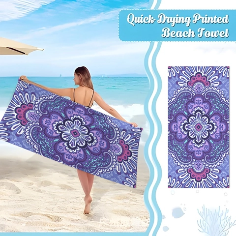Microfiber Beach Towel Quick Drying Mandala Printed Bohemian Style Lightweight Absorbent For Travel Swimming Outdoor