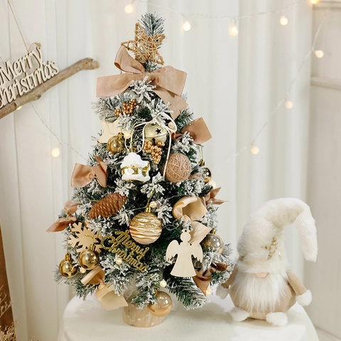 Mini Weihnachtsbaum Und Kranz Set Beflockt PVC LED Tischdekoration Nordische Urlaubsdeko Engel Thema