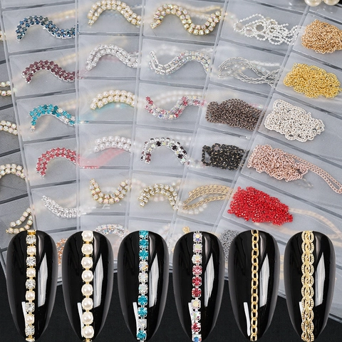 Catena In Metallo Per Nail Art Con Strass E Perla Artificial Sintetica Decorazione DIY Stile Giapponese Accessori Manicure Colorati