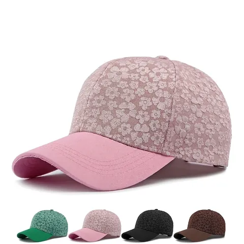Women Baseball Cap Floral Jacquard Polyester Adjustable Sun Protection Breathable Outdoor Casual Korean Style Hard Top