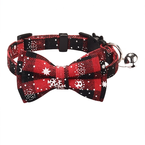 Collare Gatto Natale Con Campanello E Fiocco Cotone Poliestere Quadri Fibbia Sicurezza Regolabile Per Cani Piccoli