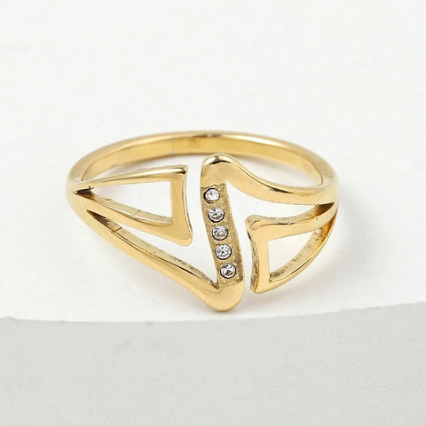 Anello in Acciaio Inossidabile a Triangolo Geometrico Intagliato Con Pavé di Strass Oro Argento Gioielli Moda Donna