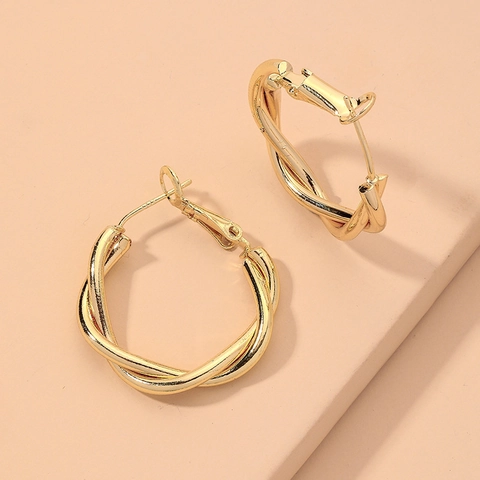 Gedrehte Creolen Geometrische Runde Legierung Mit 925 Sterling Silber Ohrring Stecker Für Frauen Retro Stil