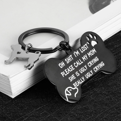 Funny Stainless Steel Pet ID Tag Engraved Bone Shape Dog Tag Humor Pet Lost Keychain Pendant For Dogs Cats Jewelry