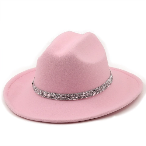 Cappello Fedora Vintage A Tesa Larga Feltro Di Lana Cowboy Jazz Berretto Con Fascia Di Paillettes Luccicanti Per Donne Uomini
