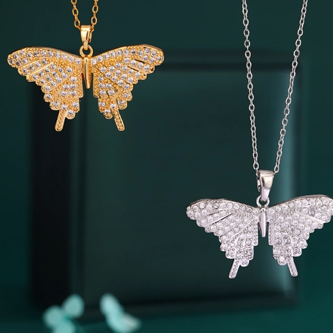 Schmetterling Anhänger Halskette Kupfer 18K Vergoldet Voll Zirkon Strass Einlage Hip Hop Mode Für Herren Damen