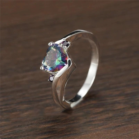 Hartring Regenboog Mystieke Topaas Stijl Zirkonia Koper Witgoud Verguld Elegante Mode-Sieraden Voor Dames Chique