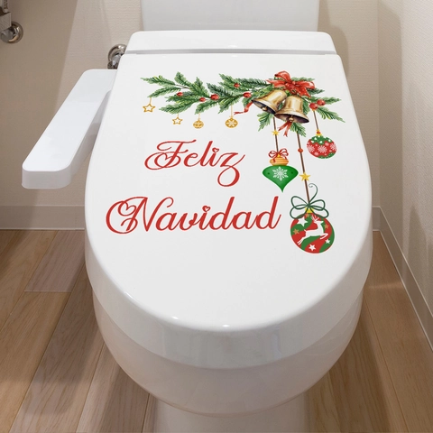 Weihnachts Toilettendeckel Aufkleber PVC Selbstklebend Abnehmbar Feliz Navidad Wandtattoo Badezimmer Deko Festlich
