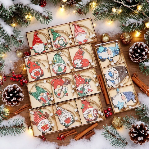 Ornamenti Appesi Gnomo In Legno Di Natale Ciondoli Nano In Legno Dipinto Con Scatola Decorazione Per Albero