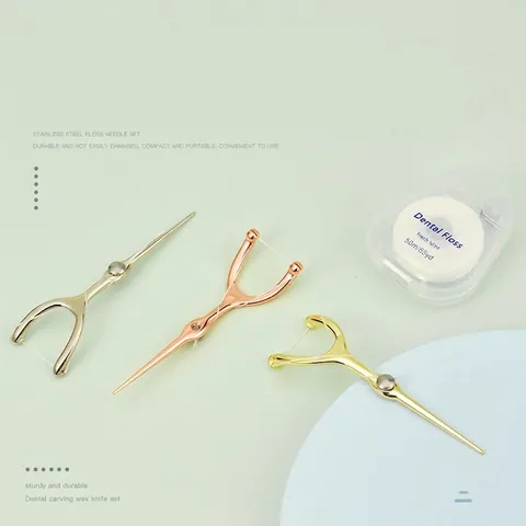 Portable Stainless Steel Dental Floss Holder Y-Shaped Toothpick Needle Reusable Oral Cleaning Tool Oral Care Accessories