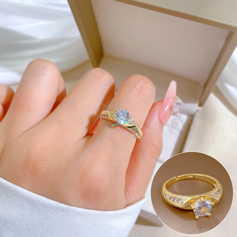Anello In Zircone Otto Cuori Otto Frecce Rame Placcato Oro Regolabile Aperto Stile Semplice Gioielli Da Donna