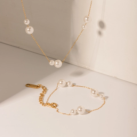 Gioielli In Acciaio Inossidabile Placcato Oro 18K Con Künstliche Perle Per Donna Elegante Accessorio In Stile Francese
