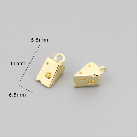 Mini Cheese Pendant Charm Brass 18K Gold Plated Realistic Food Jewelry Making DIY Accessories For Bracelet Necklace