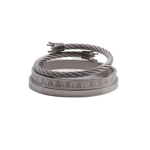 Stainless Steel Bangle Roman Numerals Crown Woven Cable Bracelet Men Women Punk Hip Hop Jewelry