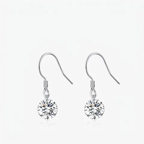 Round Brilliant Cut Moissanite Hook Earrings With 925 Sterling Silver Earring Post Elegant Jewelry For Women