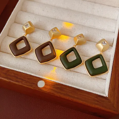 Orecchini Pendenti Geometrici A Rombo Rame Zircone Gioielli Chic Vintage Con Perno In Argento Sterling 925