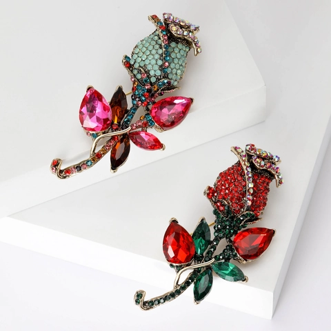 Spilla Fiore Di Rosa Vintage Lega Strass Cristallo Colorato Floreale Corsage Vestiti Spilla Per Donne Gioielli Eleganti