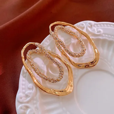 Orecchini A Doppio Cerchio Irregolari Geometrici Rame Placcato Oro Con Perno In Argento Per Donne