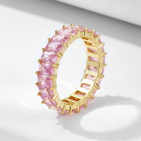 Bague en Argent Sterling 925 avec Zirconia Rectangulaire pour Femme Plaqué Or Hip Hop Eternity Band Bijoux de Luxe