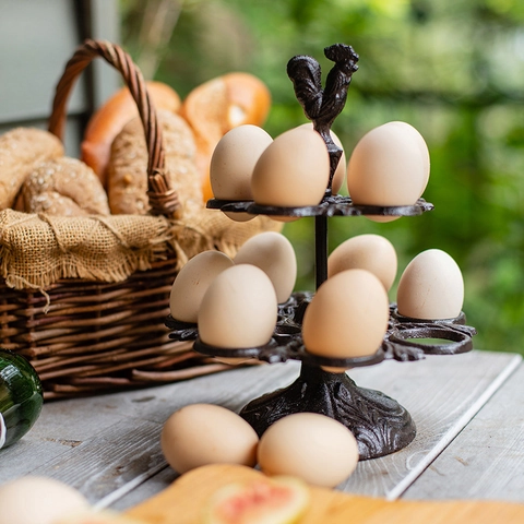 Porte-Œufs En Fonte Figurine Coq Poule Rangement Cuisine Style Campagne Vintage Artisanat En Métal Rustique