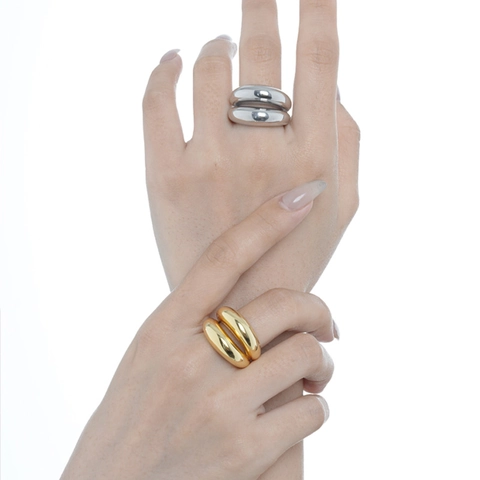 925 Sterling Silver Geometric Double Layer Open Ring For Women Minimalist High End Luxury Adjustable Smooth Finger Ring Jewelry