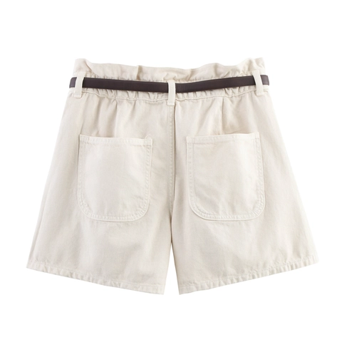 Pantaloncini Donna a Vita Alta Paperbag Con Cintura Estate Casual Larghi a Gamba Dritta Tinta Unita Minimalisti