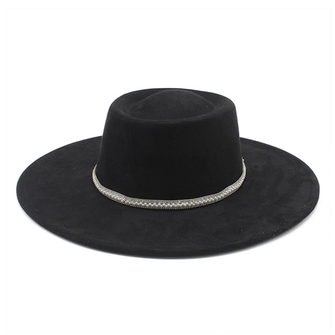 Eleganter Fedora Hut Mit Breiter Krempe Wildlederoptik Künstliche Perlen Strass Band Retro Stil Modisches Accessoire Für Damen