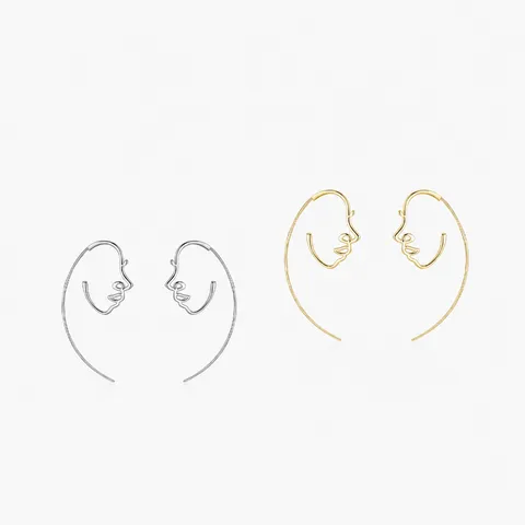 925 Sterling Silber Ohrringe Abstrakte Gesichtsumriss Minimalistische Linienkunst Profil Porträt Schmuck Geschenke Für Damen