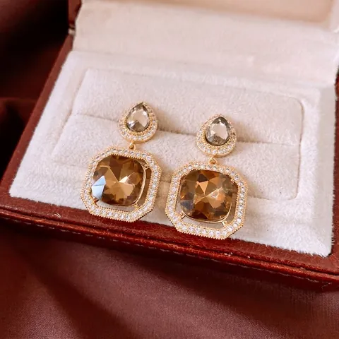 Franse Vintage Geometrische Druppel Vierkante Zirkoon Koperen Oorbellen Met 925 Sterling Zilveren Oorknopje Voor Dames Luxe