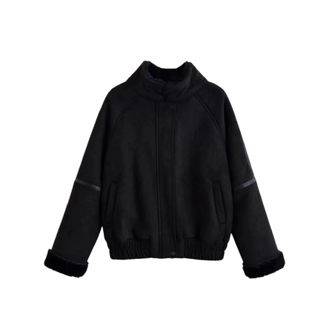 Damen Jacke Aus Wildlederimitat Mit Pelzfutter Verdickter Warmer Mantel Stehkragen Lässige Mode Oberbekleidung Retro