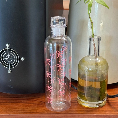Bottiglia D'acqua In Plastica Trasparente Con Motivo Fiocco Rosa E Scala Temporale Tazza Portatile Resistente Al Calore