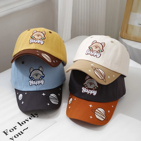 Berretto Da Baseball Per Bambini Misto Cotone Ricamo Cane Cartone Animato Stampa Stella Pianeta Protezione Solare Regolabile
