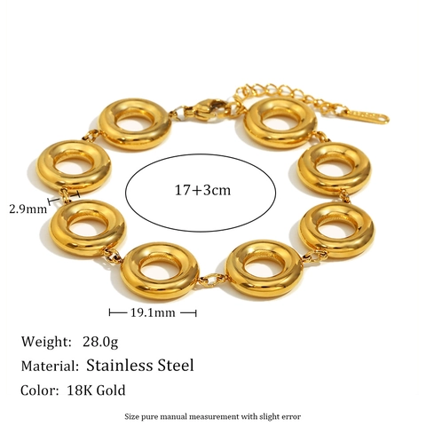 Bracciale A Maglie Con Anelli Tondi Placcato Oro 18K Acciaio Inossidabile Geometrico Retro Gioielli Di Moda Per Donne