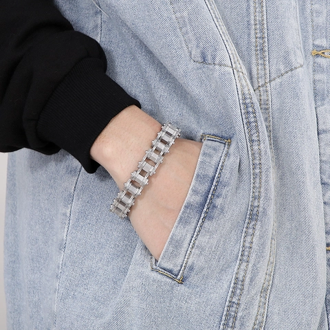 Men Stainless Steel Motorcycle Chain Bracelet Industrial Mechanical Punk Style Heavy Link Jewelry Silver Tone