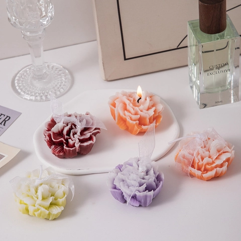 Carnation Flower Shaped Scented Candle Soy Wax With Ribbon Bow Handmade Home Decor Wedding Party Favor Souvenir Gift
