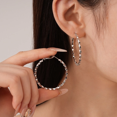 Twisted Geometric Hoop Earrings Copper With 925 Sterling Silver Earring Post Diamond Cut Textured Fashion For Women