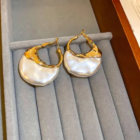 Boucles Oreilles Künstliche Perles Baroques Avec Tige En Argent Sterling 925 Alliage Plissé Doré Style Vintage Français Pour Femmes