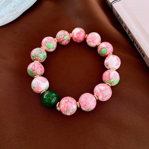 Bracelet Perles Florales Céramique Et Entretoises Cuivre Style Pastoral Vintage Bijoux Main Géométriques Pour Femmes