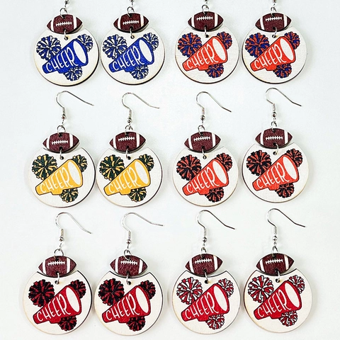 American Football Cheerleading Holz Ohrhänger Bedruckter Leichter Sport Spieltag Schmuck Für Damen Mädchen