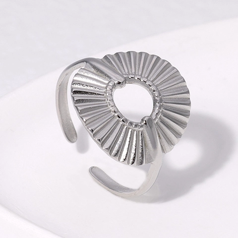 Anello Regolabile Acciaio Inossidabile Placcato Oro 18K Design Geometrico Pieghettato Radiale Origami Per Donne Moda Minimalista
