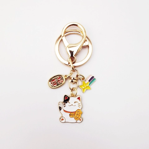Portachiavi in Metallo Gatto della Fortuna Stile Giapponese Maneki Neko Ciondolo per Borsa Oro Smalto Gatto Portafortuna Regalo Donna