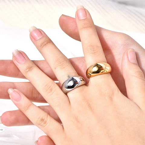 Anillo De Cúpula Grueso Pulido Minimalista De Acero Inoxidable Banda Ancha Redonda Lisa Para Mujeres Hombres